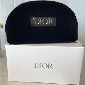 Dior Black Velvet Cosmetic Pouch Silver Box Included NWT
